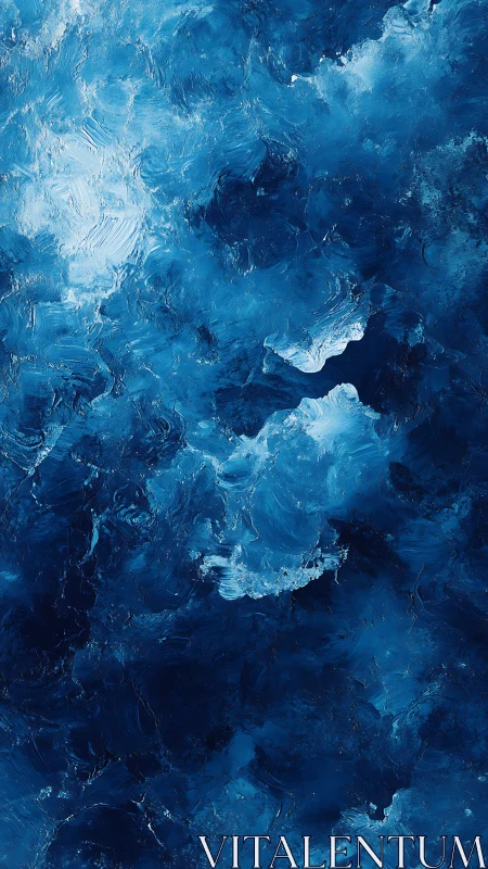 Textured cobalt impasto abstraction with layered oceanic blue fields