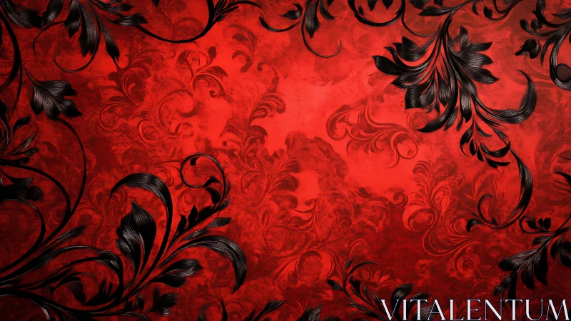 Baroque floral scrollwork on red ornamental digital ground.