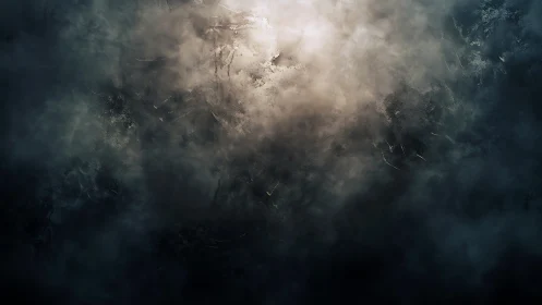 Luminous shroud of storm-torn mist in a drifting voidscape.