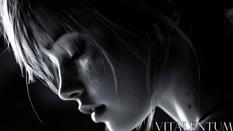Melancholic profile portrait rests in dramatic monochrome light