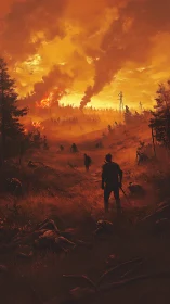 Lone survivor walks into a burning wasteland of shadows