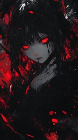 Ember‑Eyed Shadow Girl in a Storm of Crimson Shards.