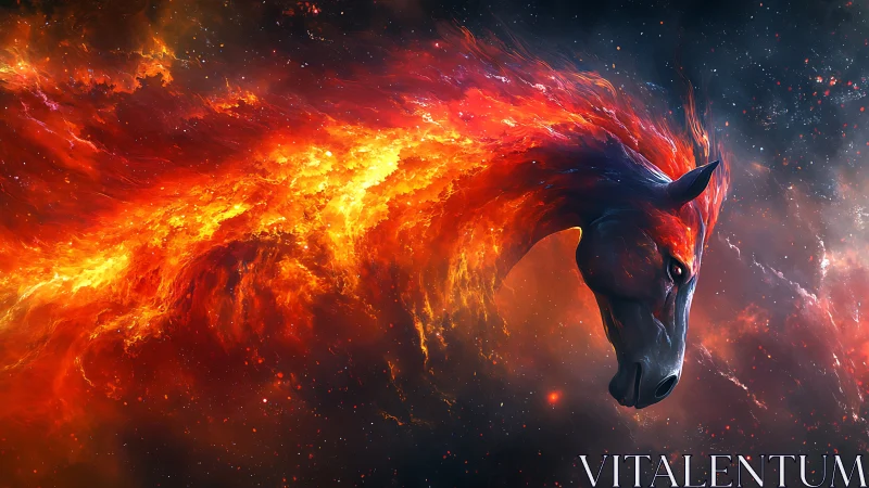 Fiery nebula horse head forms dynamic plasma streaming in space