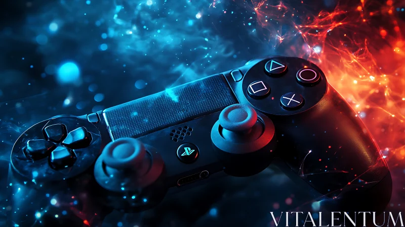 Controller drifts through neon nebulae of red and blue fire