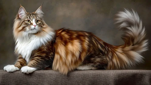Maine Coon Portrait: Majestic Long-Haired Feline Study.