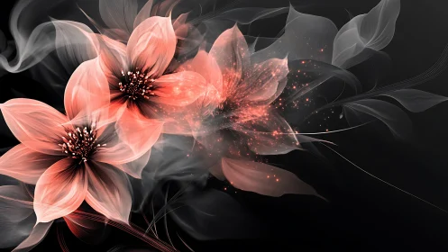 Ethereal Coral Flowers Dissolving Into Light and Particles.