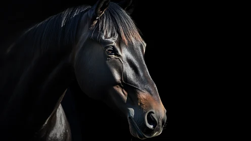 Midnight stallion carves silver highlights from the dark