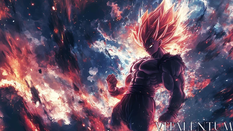 Supercharged anime warrior ignites a cosmic inferno of power.