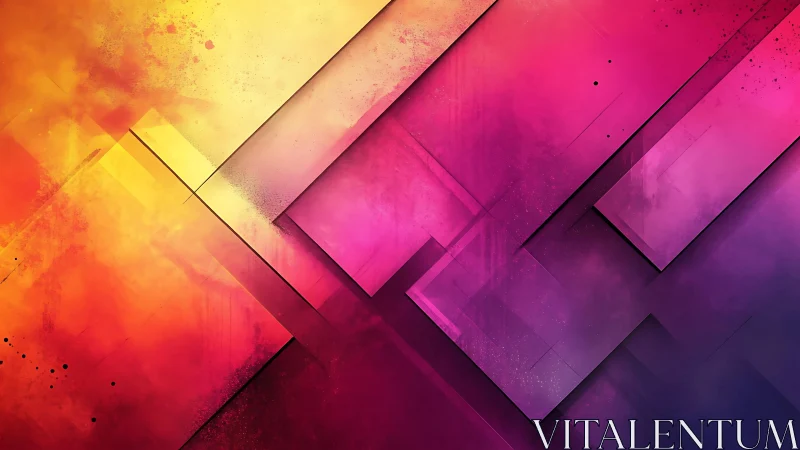 Vibrant geometric abstract art with layered shapes and vivid colors.
