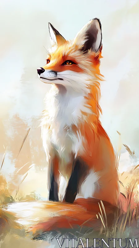Vivid fox portrait in luminous brushwork and soft pastels.