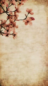 Soft cherry blossoms drifting across vintage parchment sky.