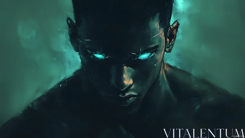 Cybernetic portrait isolates a neon-lit, intense male face