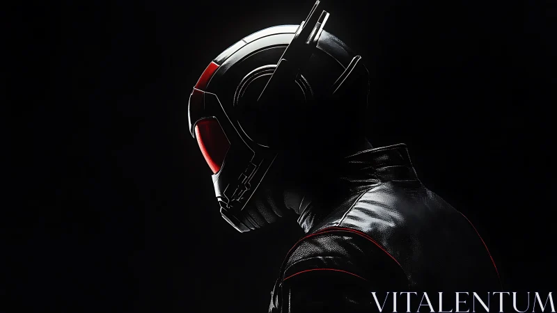 Side profile of armored helmeted figure in directional light