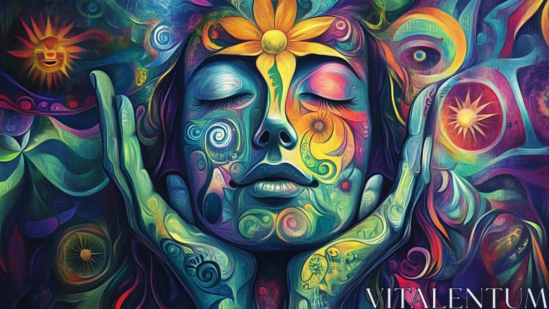 Radiant dreamer welcomes swirling sunlit colors in peace