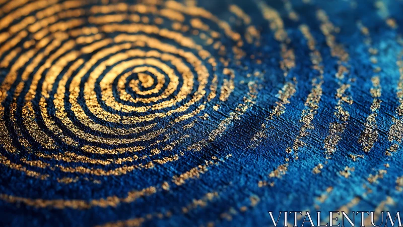 Gold spiral texture pattern on deep blue abstract surface.
