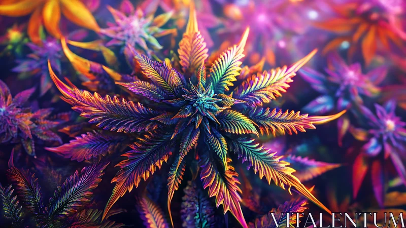 Color saturated cannabis leaves in vivid neon gradient palette.