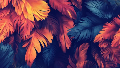 Digital rendering depicts layered orange and blue feathers