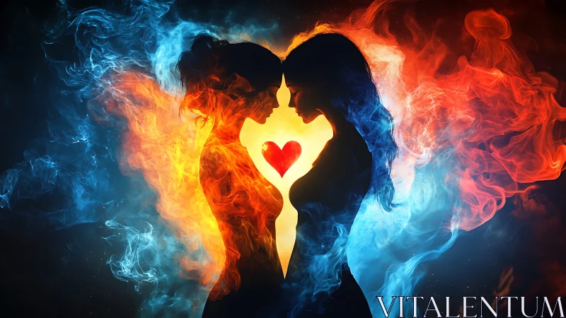 Silhouetted Profile with Illuminated Heart and Flame Surround