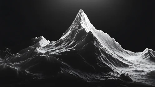 Monochrome alpine peak rendered in high-contrast digital relief