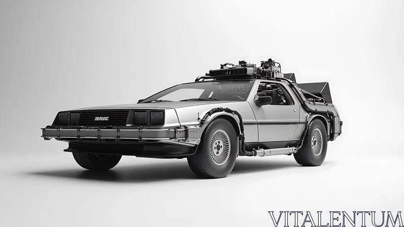 Futuristic DeLorean time machine rendered in clean 3D studio