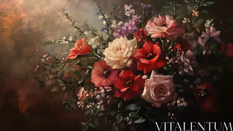 Romantic Floral Arrangement in Warm Oil Paint Style.