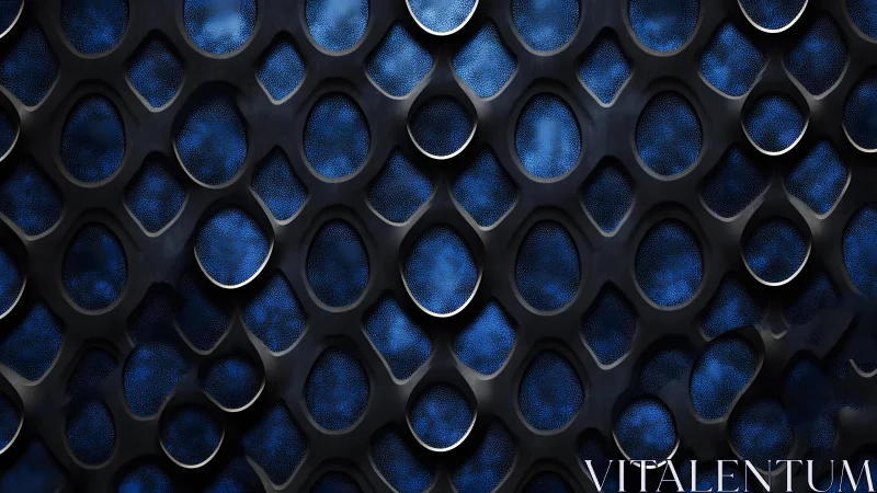 Abstract dark honeycomb pattern with blue metallic texture background.