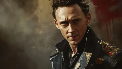 High-contrast digital portrait of stern man in ornate jacket