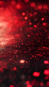 Glowing red data grid dissolving into digital bokeh haze.