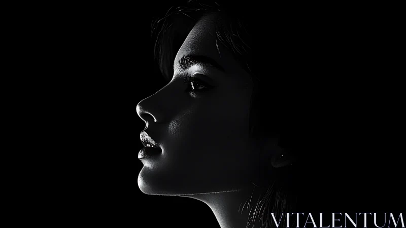 High-contrast female profile rendered in dramatic rim lighting