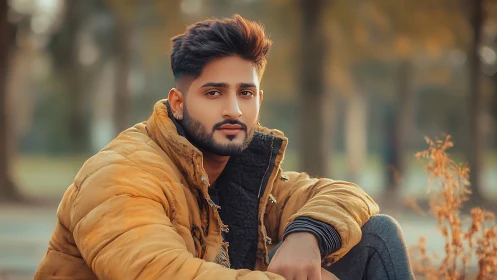 Autumn park daydream settles softly on a golden jacket