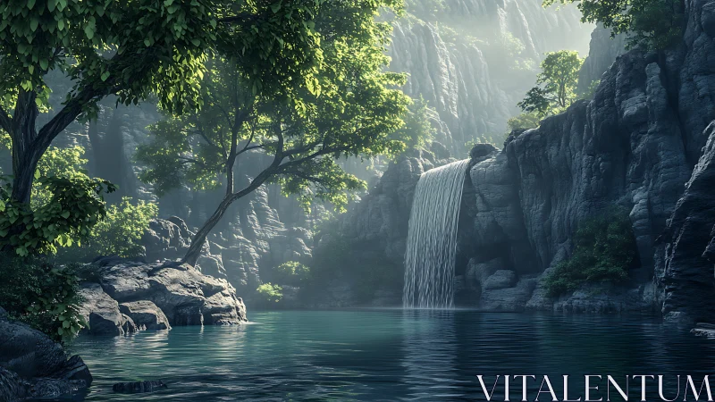 Waterfall in Hidden Canyon with Turquoise Pool