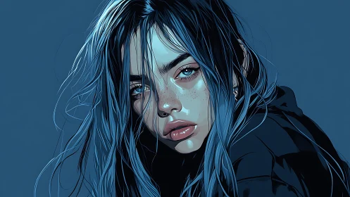 Chromatic portrait study in teal-lit vector realism.