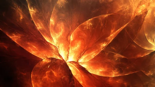 Fiery abstract flower made of glowing molten petals.