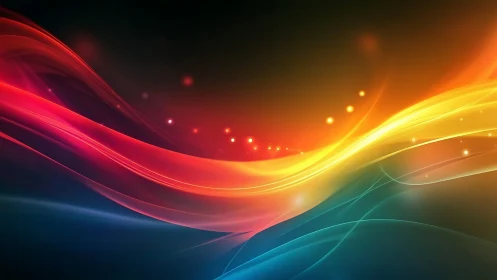 Vibrant light waves stream across dark gradient field.