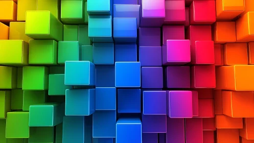 3D extruded RGB spectrum cubes in high gloss geometric array