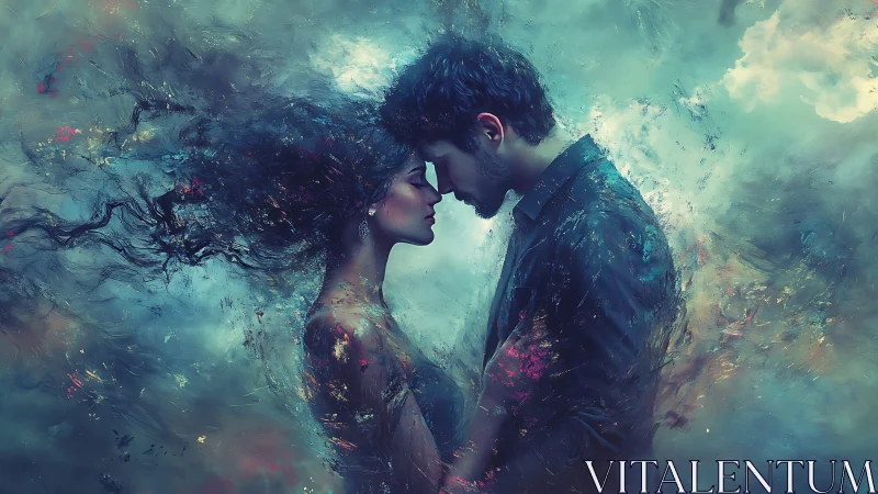 Two figures rendered with ethereal atmosphere and translucent layering