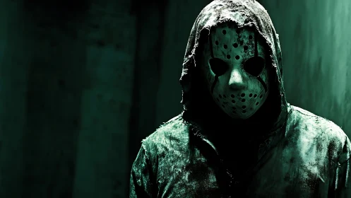 Mask of midnight echoes in a rotten green corridor.