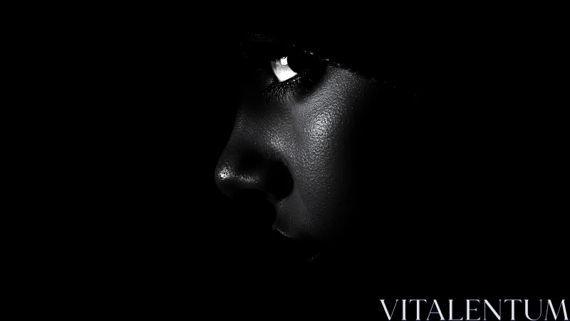 Solitary eye carved from darkness in stark side profile.