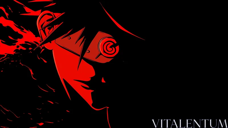 Striking red-eyed anime hero emerging from dramatic shadows.