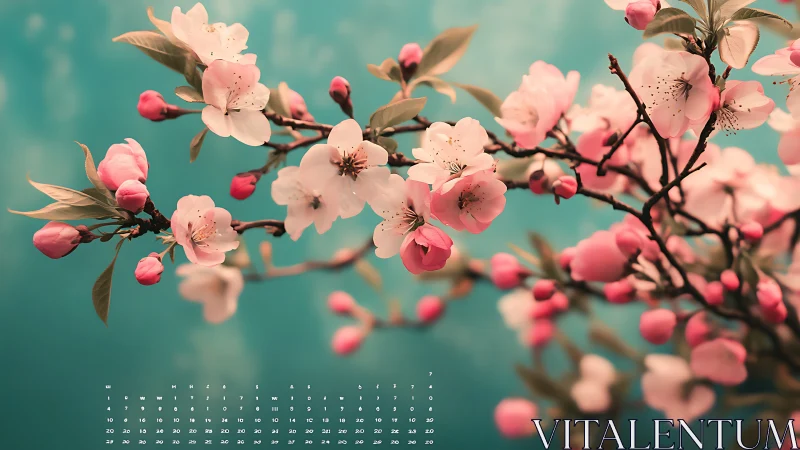 Delicate Cherry Blossoms Dance Against Turquoise Sky