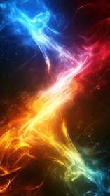 Cosmic energy streams twist through radiant spectral colors.