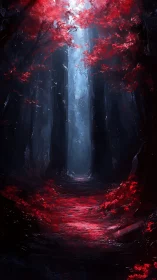 Mystical Forest Cathedral Glows With Crimson Light