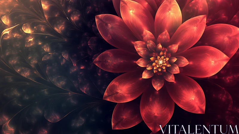 Fractal red flower pattern on dark abstract background.
