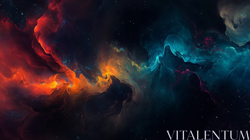 Bipolar emission nebula with turbulent red cyan ionized gas