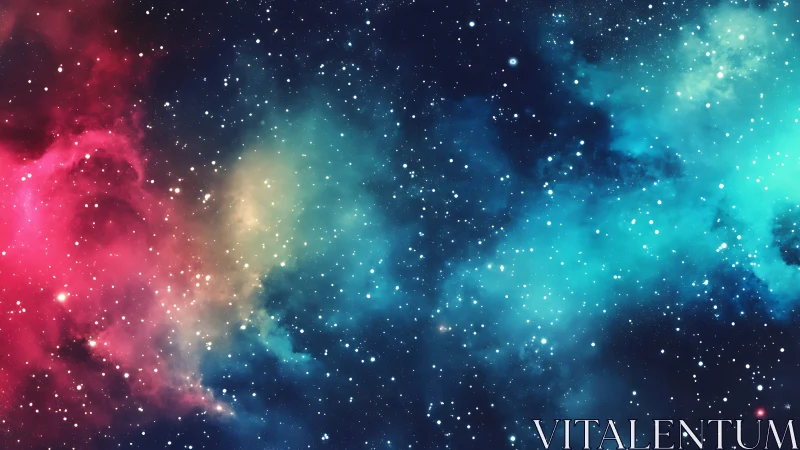 Nebula clouds with vibrant cyan and magenta starfields.