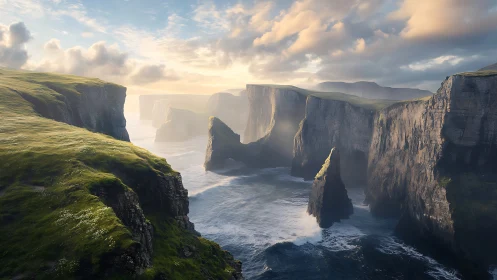 Sunlit cliffs trade secrets with the restless northern sea