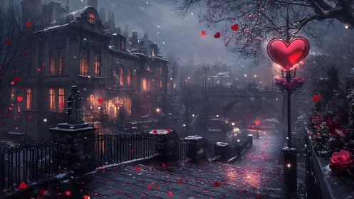 Neon Heart in Gothic Urban Rain