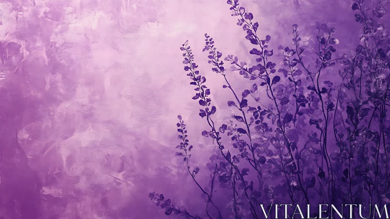 Elegant Purple Floral Silhouette on Textured Background Painting.