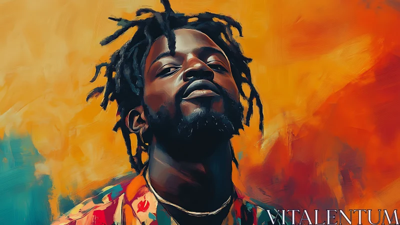 Expressive digital portrait with warm abstract painted backdrop