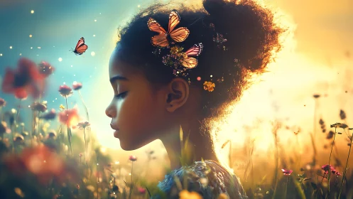 Butterflies Bloom Within Her: A Golden Reverie.